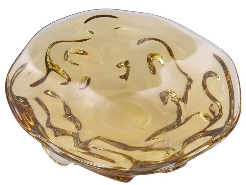 Casa Padrino Luxus Glasschale Gelb Ø 27,5 x H. 7 cm - Mundgeblasene Deko Glas Obstschale - Glas Deko Accessoirs - Luxus Kollektion