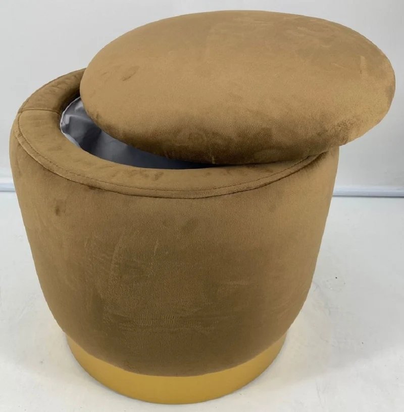 Casa Padrino Luxus Sitzhocker Ocker / Gold Ø 41 x H. 43 cm - Runder Samt Hocker mit Deckel und Stauraum - Wohnzimmer Möbel