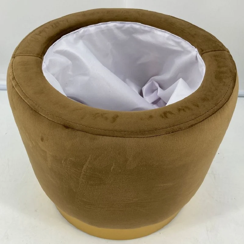 Casa Padrino Luxus Sitzhocker Ocker / Gold Ø 41 x H. 43 cm - Runder Samt Hocker mit Deckel und Stauraum - Wohnzimmer Möbel
