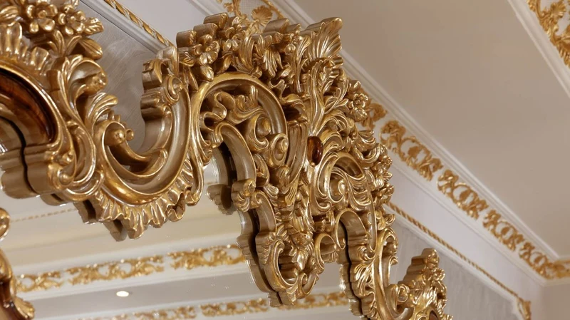Casa Padrino Luxus Barock Möbel Set Weiß / Braun / Gold - 1 Barock Sideboard mit 4 Türen & 1 Barock Wandspiegel - Handgefertigte Barock Möbel - Edel & Prunkvoll