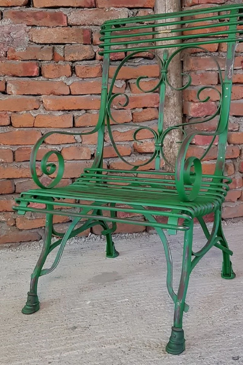 Casa Padrino Jugendstil Gartenstuhl 4er Set Antik Grün 64 x 66 x H. 114 cm - Handgefertigte Schmiedeeisen Stühle mit Armlehnen - Nostalgische Garten & Terrassen Möbel