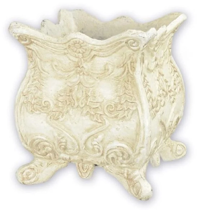 Casa Padrino Jugendstil Blumentopf Weiß 20 x 20 x H. 21,2 cm - Eleganter Gusseisen Pflanzentopf - Barock & Jugendstil Garten & Terrassen Deko Accessoires
