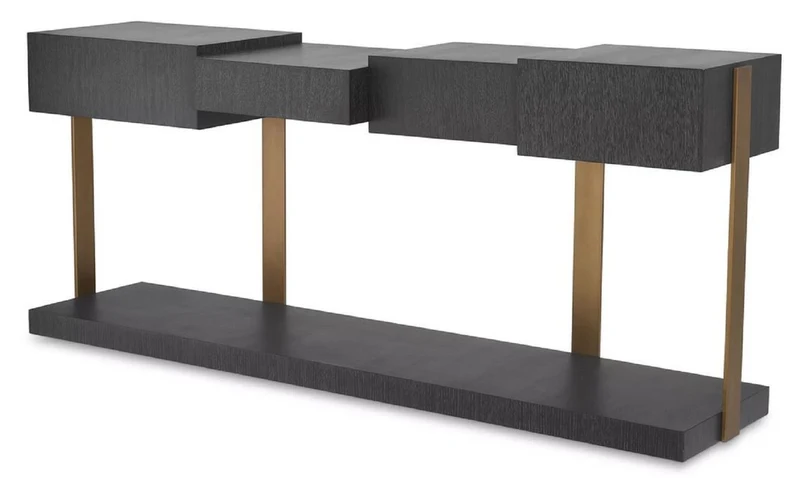 Casa Padrino Luxus Designer Konsole Schwarzgrau / Messingfarben 180 x 42,5 x H. 76,5 cm - Moderner Konsolentisch - Luxus Designer Möbel