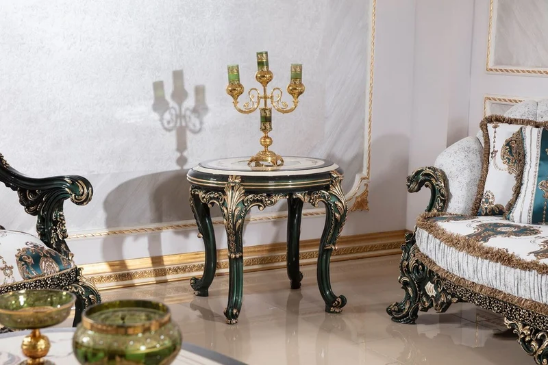 Casa Padrino Luxus Barock Beistelltisch Beige / Weiß / Grün / Gold - Prunkvoller Massivholz Tisch im Barockstil - Barock Wohnzimmer Möbel - Edel & Prunkvoll