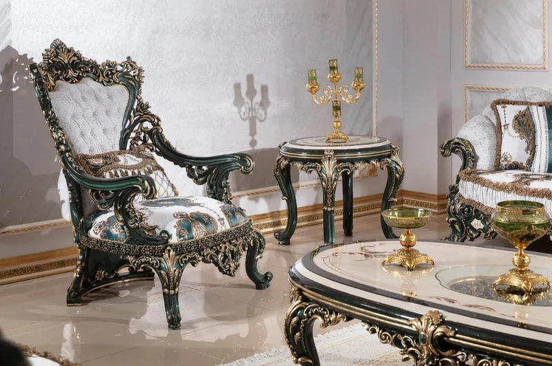 Casa Padrino Luxus Barock Beistelltisch Beige / Weiß / Grün / Gold - Prunkvoller Massivholz Tisch im Barockstil - Barock Wohnzimmer Möbel - Edel & Prunkvoll