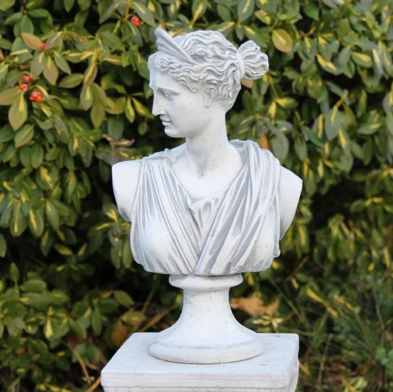 Casa Padrino Jugendstil Garten Deko Büste Dame Weiß / Grau 25 x 13 x H. 32 cm - Garten Deko Stein Skulptur - Barock & Jugendstil Garten Deko Accessoires