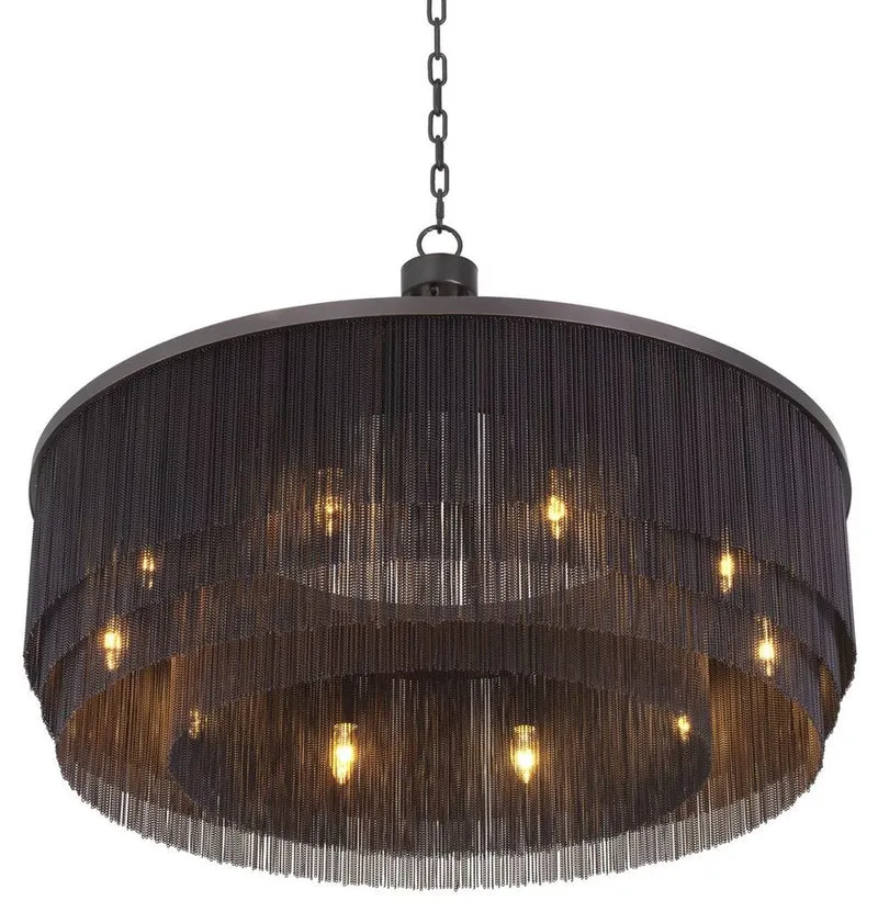 Casa Padrino Luxus Stahl Kronleuchter Bronzefarben Ø 90 x H. 61 cm - Runder Hotel & Restaurant Kronleuchter - Luxus Qualität