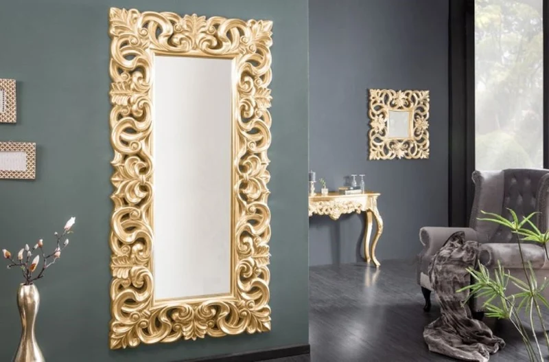 Casa Padrino Barock Spiegel Antik Gold 90 x 5 x H. 180 cm - Rechteckiger Wandspiegel im Barockstil - Garderobenspiegel - Wohnzimmer Spiegel - Barock Möbel