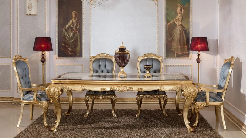 Casa Padrino Luxus Barock Esstisch Weiß / Braun / Gold - Prunkvoller Massivholz Esszimmertisch im Barockstil - Prunkvolle Barock Esszimmer Möbel