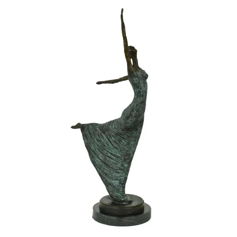 Casa Padrino Luxus Jugendstil Bronze Skulptur Tänzerin Antikgrün Bronze auf Marmorsockel H 53.5 cm - Bronzefigur - Dekofigur - Deko Accessoires