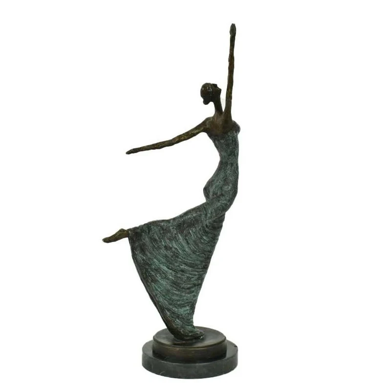 Casa Padrino Luxus Jugendstil Bronze Skulptur Tänzerin Antikgrün Bronze auf Marmorsockel H 53.5 cm - Bronzefigur - Dekofigur - Deko Accessoires