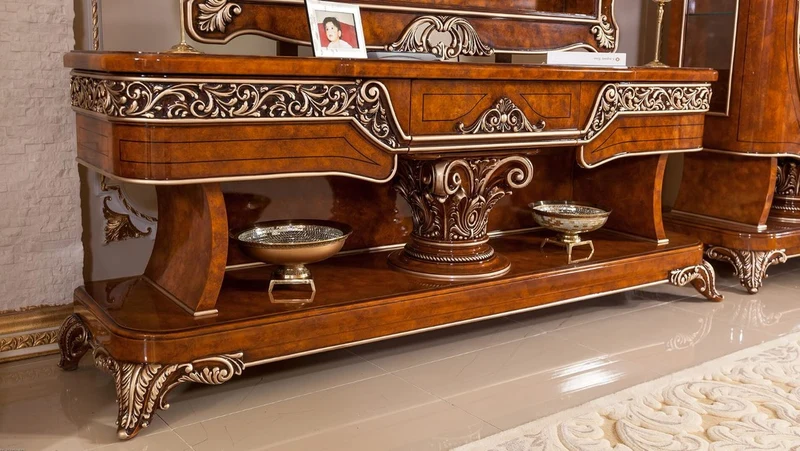 Casa Padrino Luxus Barock TV Schrank Braun / Bronzefarben - Prunkvolles Wohnzimmer Sideboard mit Rückwand - Barock Wohnzimmer Möbel - Edel & Prunkvoll