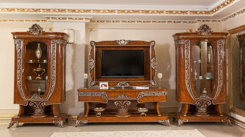 Casa Padrino Luxus Barock TV Schrank Braun / Bronzefarben - Prunkvolles Wohnzimmer Sideboard mit Rückwand - Barock Wohnzimmer Möbel - Edel & Prunkvoll
