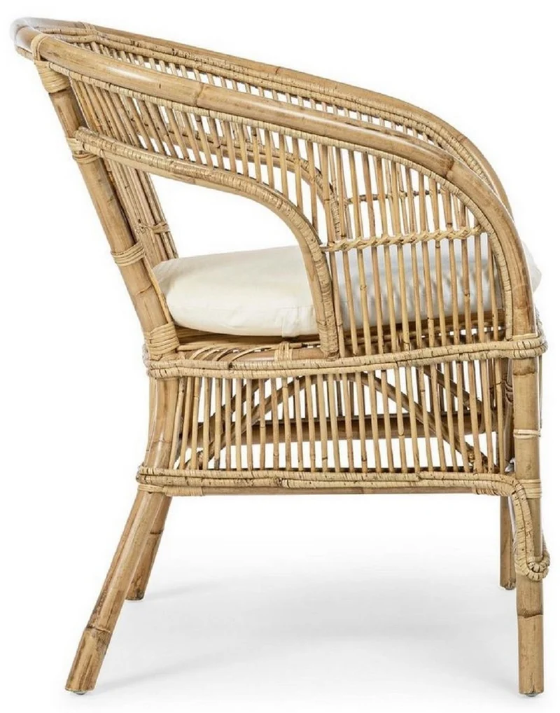 Casa Padrino Luxus Gartensessel Naturfarben / Weiß 68 x 65 x H. 82 cm - Rattan Garten & Terrassen Sessel mit Sitzkissen - Garten & Terrassen Möbel - Luxus Qualität