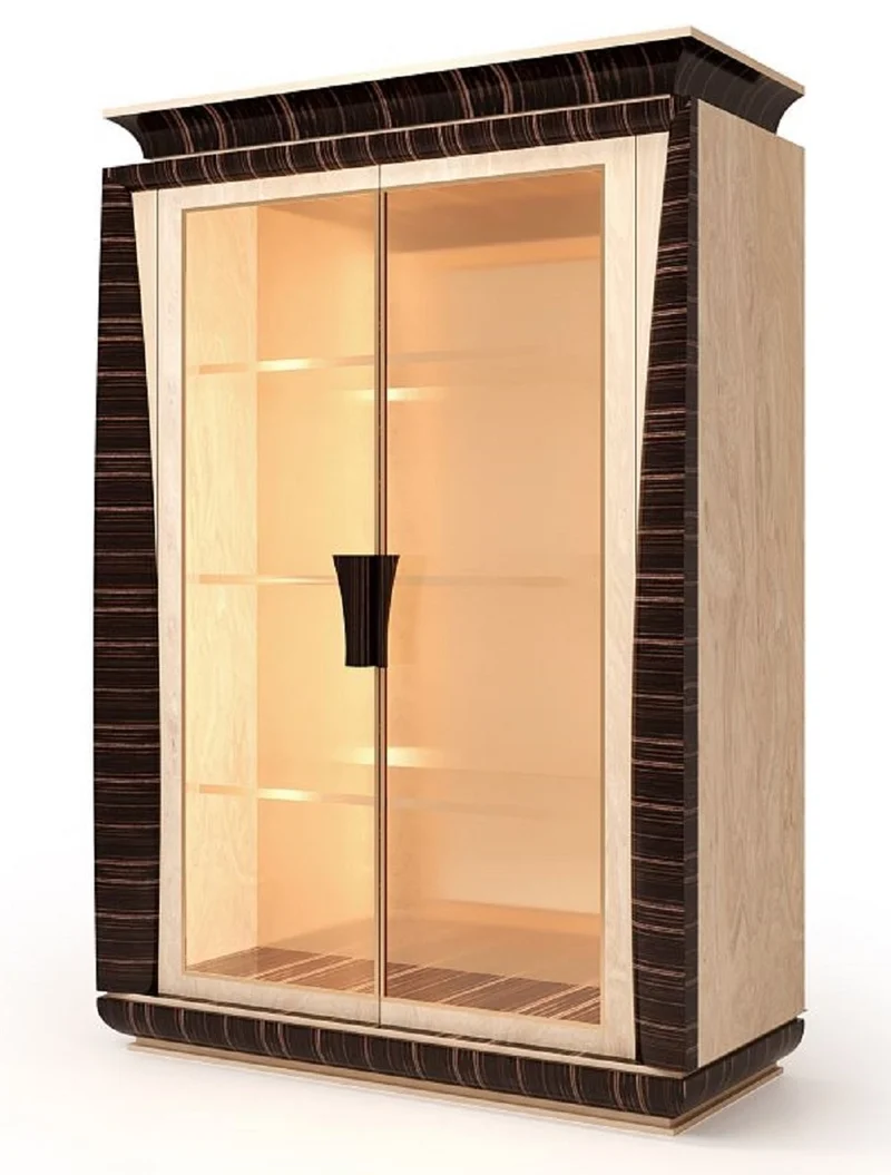 Casa Padrino Luxus Vitrine Naturfarben / Dunkelbraun 139 x 61 x H. 205 cm - Massivholz Vitrinenschrank mit 2 Glastüren - Wohnzimmer Möbel - Hotel Möbel - Luxus Qualität - Made in Italy
