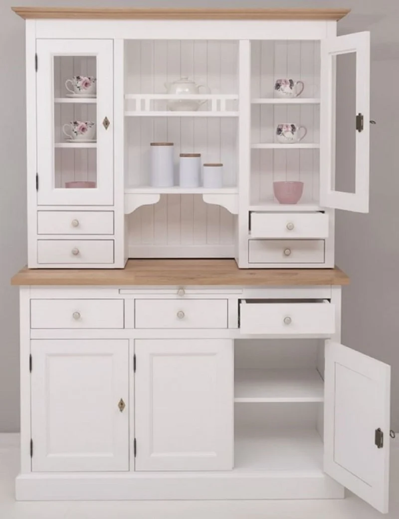 Casa Padrino Landhausstil Küchenschrank Weiß / Naturfarben 138 x 50 x H. 197 cm - 2 Teiliger Küchenschrank mit 5 Türen und 7 Schubladen - Landhausstil Küchenmöbel
