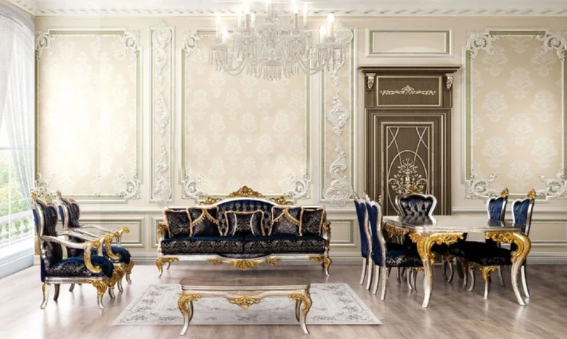 Casa Padrino Luxus Barock Couchtisch Silber / Gold - Massivholz Wohnzimmertisch im Barockstil - Barock Wohnzimmer Möbel - Edel & Prunkvoll