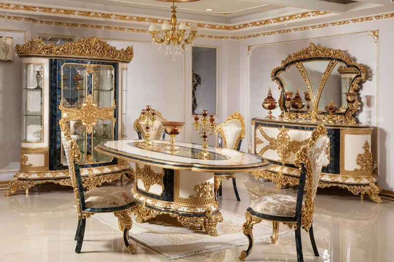 Casa Padrino Luxus Barock Vitrine Weiß / Blau / Gold - Prunkvoller Massivholz Vitrinenschrank mit 2 Glastüren - Barock Möbel - Edel & Prunkvoll