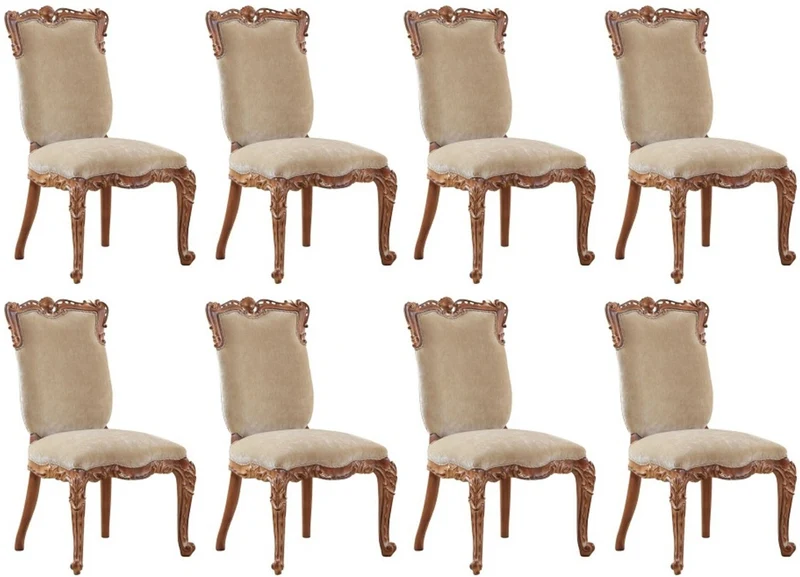 Casa Padrino Luxus Barock Esszimmerstuhl 8er Set Beige / Braun - Barock Esszimmer & Restaurant Möbel - Edel & Prunkvoll