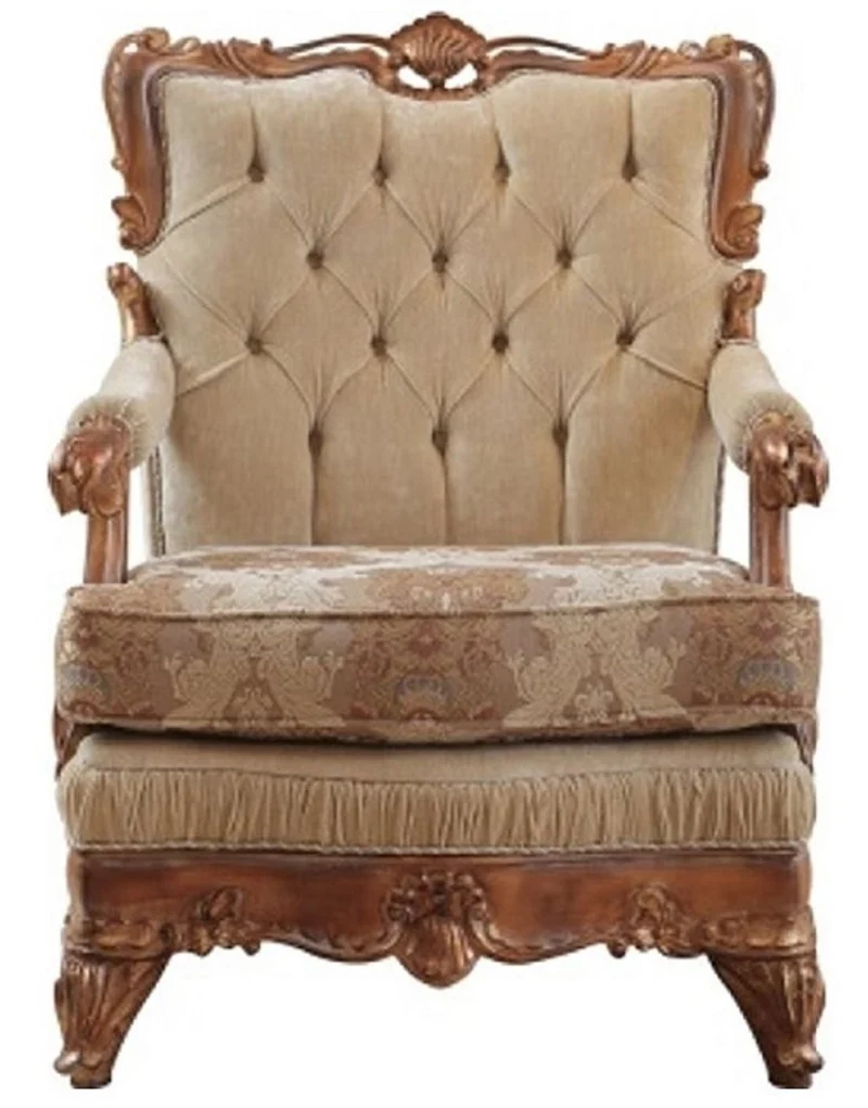 Casa Padrino Luxus Barock Wohnzimmer Set Beige / Braun - 2 Sofas & 2 Sessel & 1 Couchtisch - Handgefertigte Wohnzimmer Möbel im Barockstil - Edel & Prunkvoll