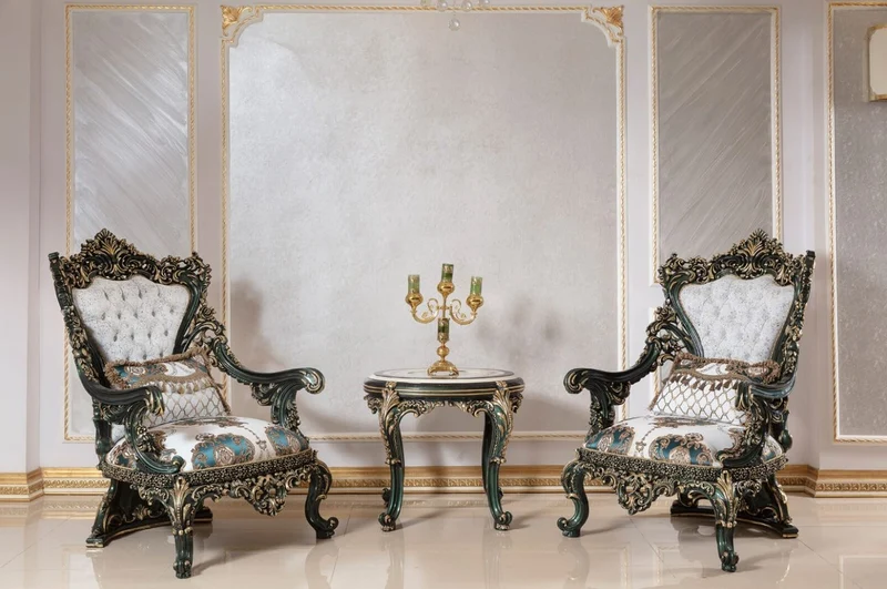 Casa Padrino Luxus Barock Sessel Weiß / Mehrfarbig / Grün / Gold - Prunkvoller Wohnzimmer Sessel mit elegantem Muster - Barock Wohnzimmer & Hotel Möbel - Edel & Prunkvoll