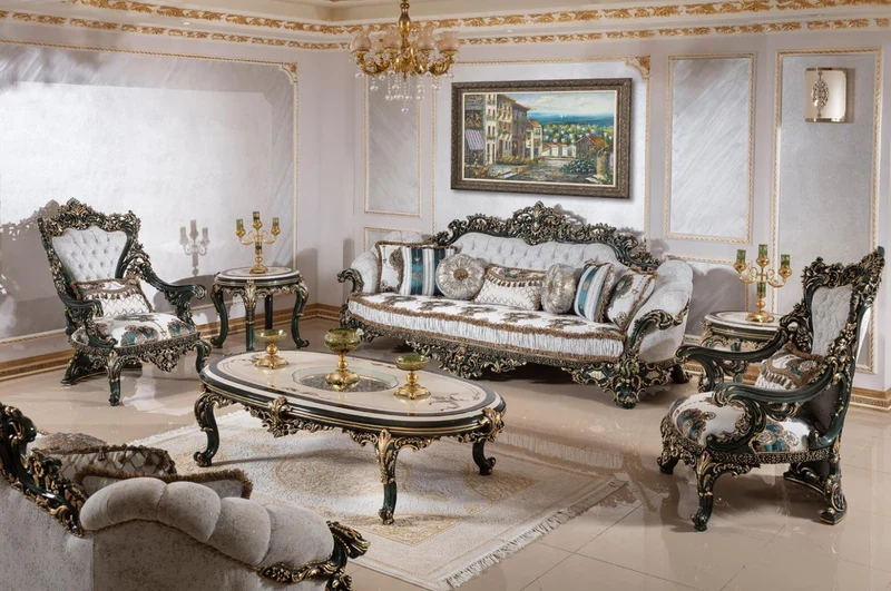 Casa Padrino Luxus Barock Sessel Weiß / Mehrfarbig / Grün / Gold - Prunkvoller Wohnzimmer Sessel mit elegantem Muster - Barock Wohnzimmer & Hotel Möbel - Edel & Prunkvoll