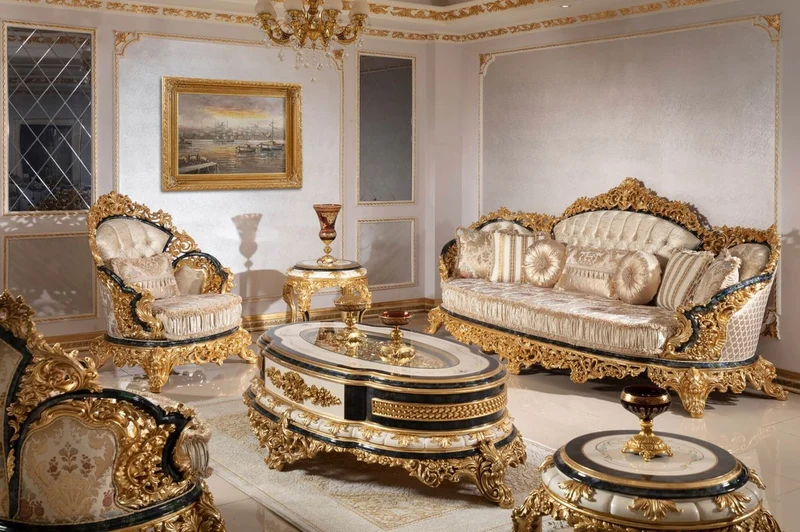 Casa Padrino Luxus Barock Sofa Gold / Mehrfarbig / Blau / Gold - Prunkvolles Wohnzimmer Sofa mit elegantem Muster - Barock Wohnzimmer Möbel - Edel & Prunkvoll