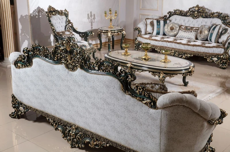 Casa Padrino Luxus Barock Sofa Weiß / Mehrfarbig / Grün / Gold - Prunkvolles Wohnzimmer Sofa mit elegantem Muster - Barock Wohnzimmer & Hotel Möbel - Edel & Prunkvoll