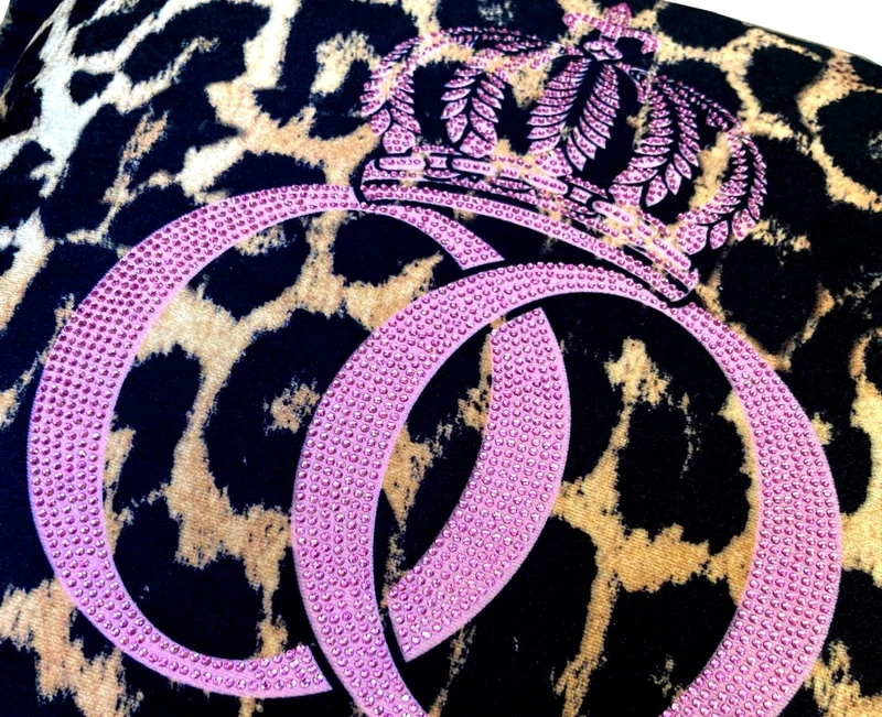 Harald Glööckler Luxus Deko Kissen Pompöös by Casa Padrino Leopard / Pink mit Strass Steinen Leo - Feinster Samtstoff - Glööckler Kissen