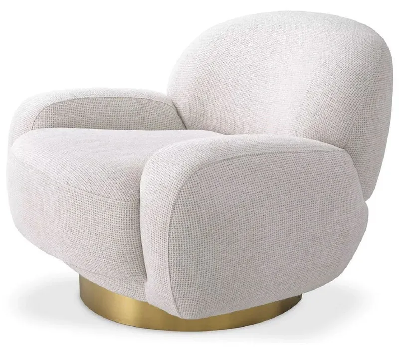 Casa Padrino Luxus Drehsessel Weiß / Messing 95 x 90 x H. 70 cm - Moderner Wohnzimmer Sessel - Luxus Wohnzimmer Möbel