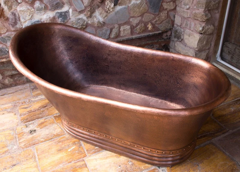 Casa Padrino Luxus Jugendstil Kupfer Badewanne 170 x 84 x H. 81 cm - Freistehende Retro Badewanne - Rustikale Kupfer Badezimmer Möbel