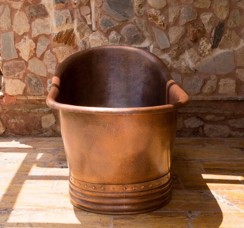 Casa Padrino Luxus Jugendstil Kupfer Badewanne 170 x 84 x H. 81 cm - Freistehende Retro Badewanne - Rustikale Kupfer Badezimmer Möbel