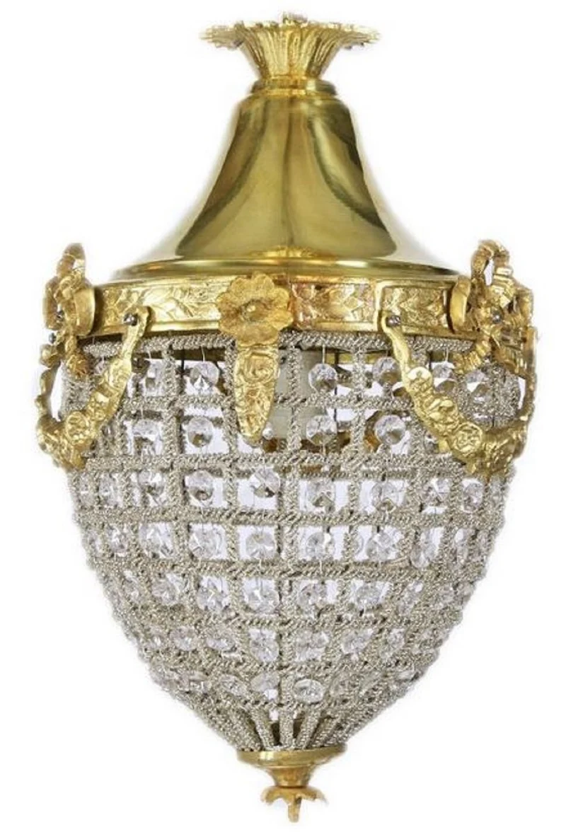Casa Padrino Barock Kristall Hängeleuchte Gold Ø 25 x H. 35 cm - Runde Hängeleuchte im Barockstil - Barock Leuchten - Edel & Prunkvoll
