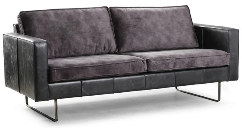 Casa Padrino Luxus Leder 3er Sofa Vintage Grau 205 x 90 x H. 85 cm - Echtleder Wohnzimmer Sofa - Wohnzimmer Möbel - Luxus Kollektion