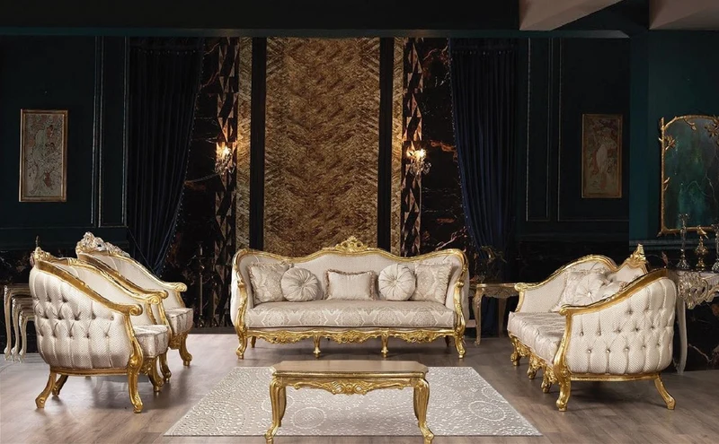 Casa Padrino Luxus Barock Couchtisch Gold - Handgefertigter Massivholz Wohnzimmertisch - Prunkvolle Massivholz Wohnzimmer Möbel im Barockstil