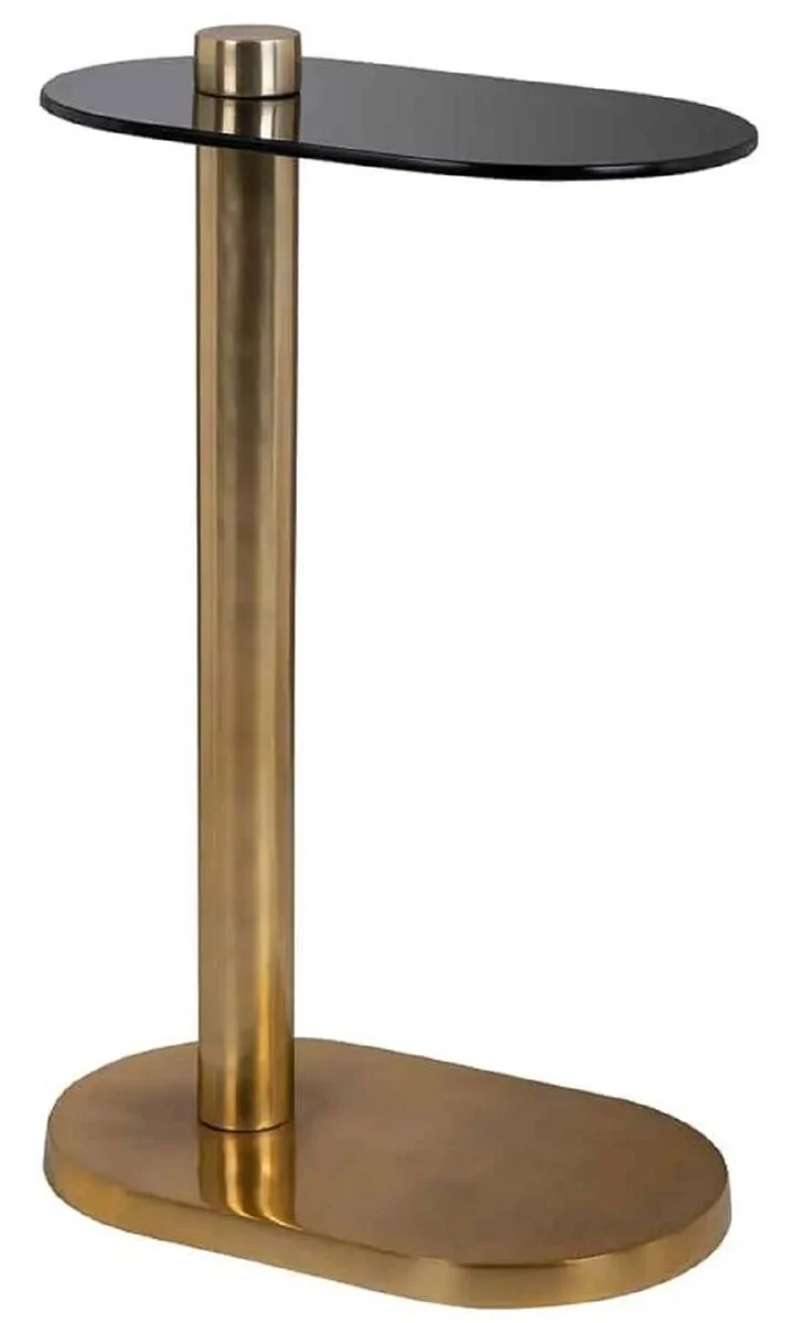Casa Padrino Luxus Beistelltisch Gold / Schwarz 38 x 23 x H. 61 cm - Moderner Edelstahl Tisch mit Glasplatte - Luxus Wohnzimmer Möbel