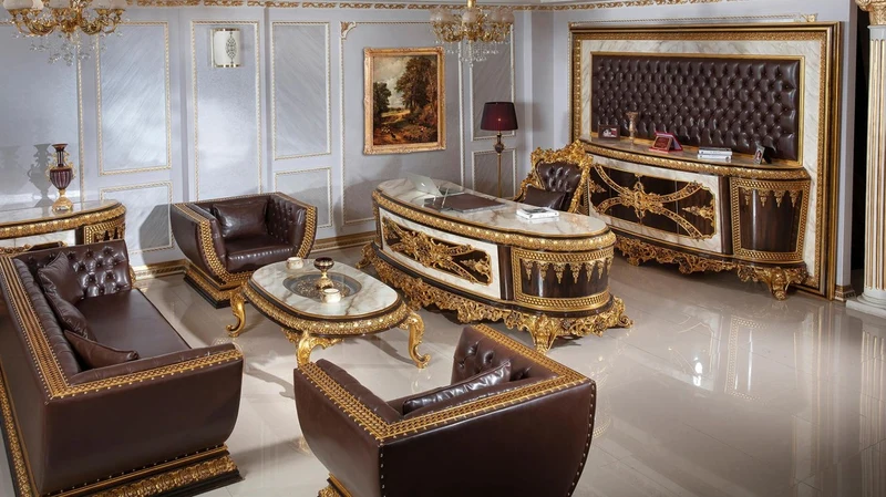 Casa Padrino Luxus Barock Chesterfield Sofa Dunkelbraun / Gold - Prunkvolles Wohnzimmer Sofa mit edlem Kunstleder - Barock Chesterfield Wohnzimmer Möbel