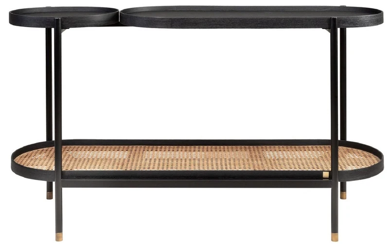 Casa Padrino Luxus Konsole Schwarz / Naturfarben / Messingfarben 134,5 x 42,5 x H. 78 cm - Wohnzimmer & Hotel Möbel - Luxus Qualität