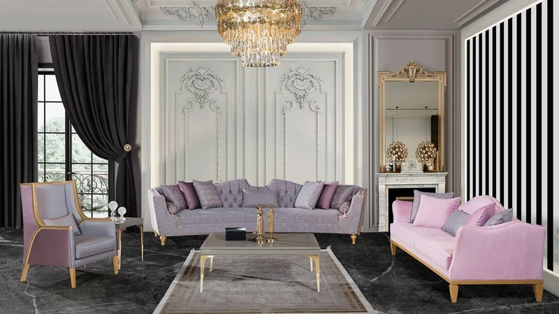 Casa Padrino Luxus Barock Sofa Rosa / Gold - Elegantes Barockstil Wohnzimmer Sofa - Handgefertigte Barock Wohnzimmer Möbel