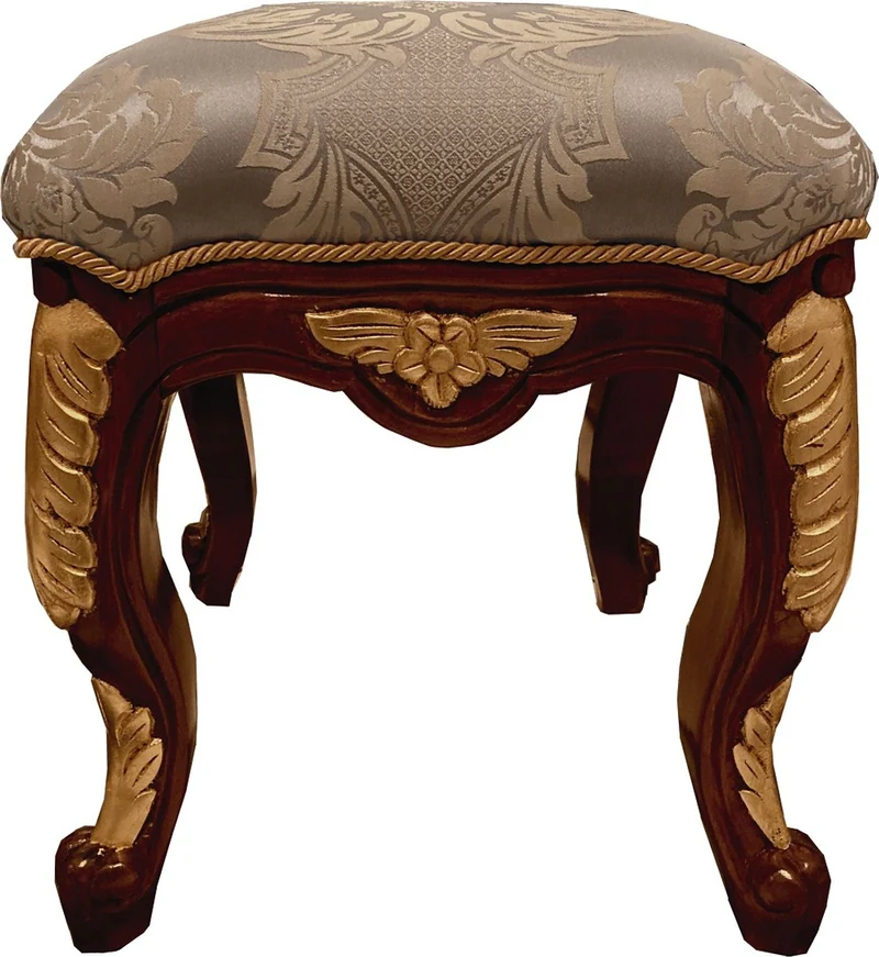 Pompöös by Casa Padrino Luxus Barock Sitzhocker Hellblau Muster / Braun / Gold - Pompööser Barock Hocker designed by Harald Glööckler - Pompööse Barock Möbel