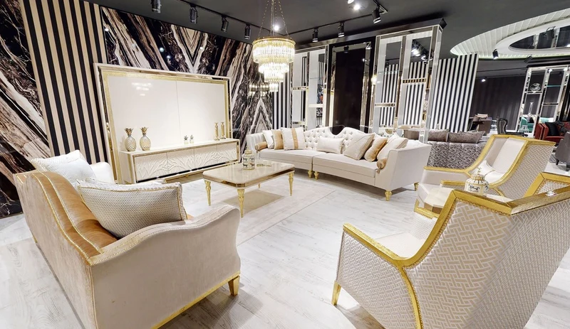 Casa Padrino Luxus Barock Wohnzimmer Sessel Weiß / Gold - Handgefertigter Barockstil Sessel mit elegantem Muster - Barock Wohnzimmer Möbel