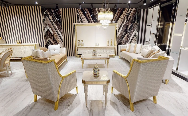Casa Padrino Luxus Barock Wohnzimmer Sessel Weiß / Gold - Handgefertigter Barockstil Sessel mit elegantem Muster - Barock Wohnzimmer Möbel