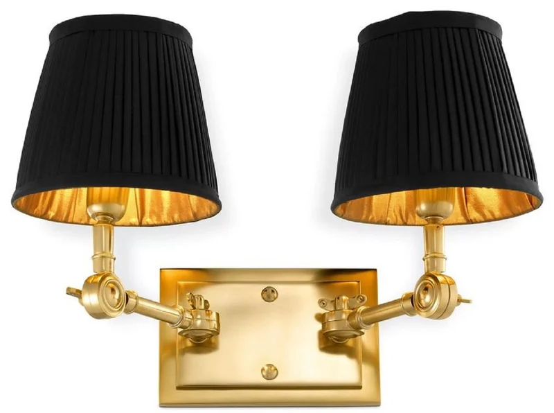 Casa Padrino Luxus Doppel Wandleuchte Gold / Schwarz 33 x 25 x H. 25 cm - Edle Wandlampe mit Schwenkarmen - Luxus Qualität