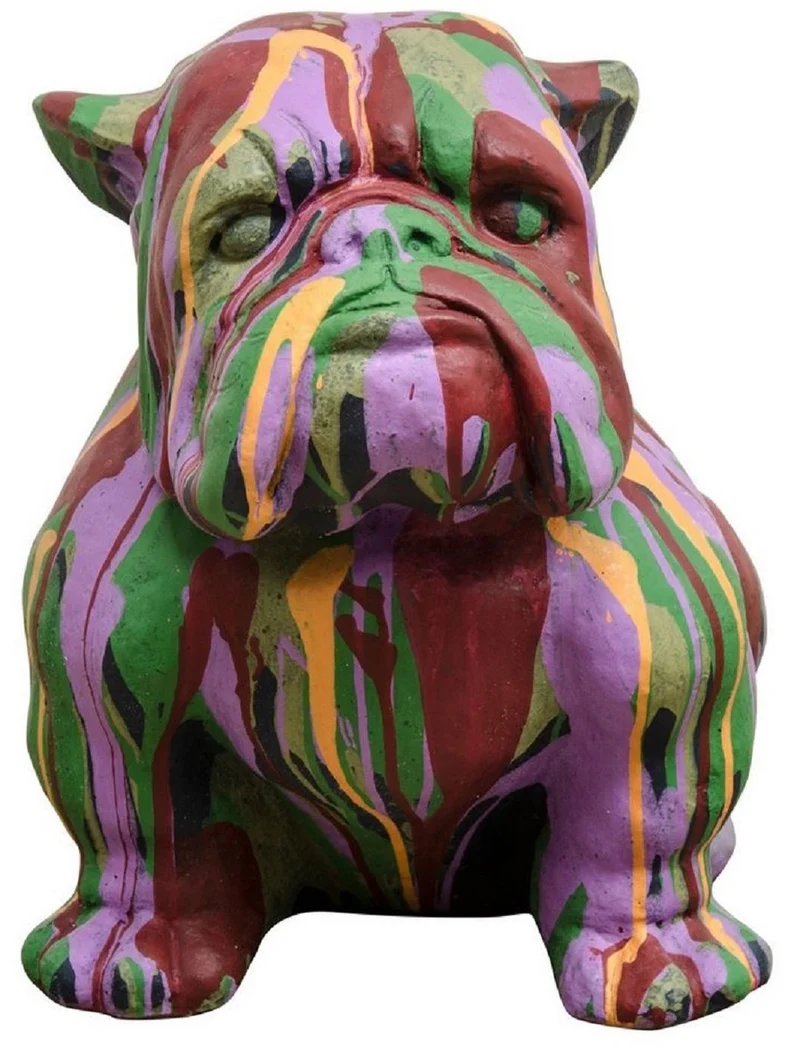 Casa Padrino Garten Deko Skulptur Hund Bulldogge Bunt 31 x 44 x H. 41 cm - Wetterbeständige Garten & Terrassen Figur - Garten & Terrassen Deko Accessoires