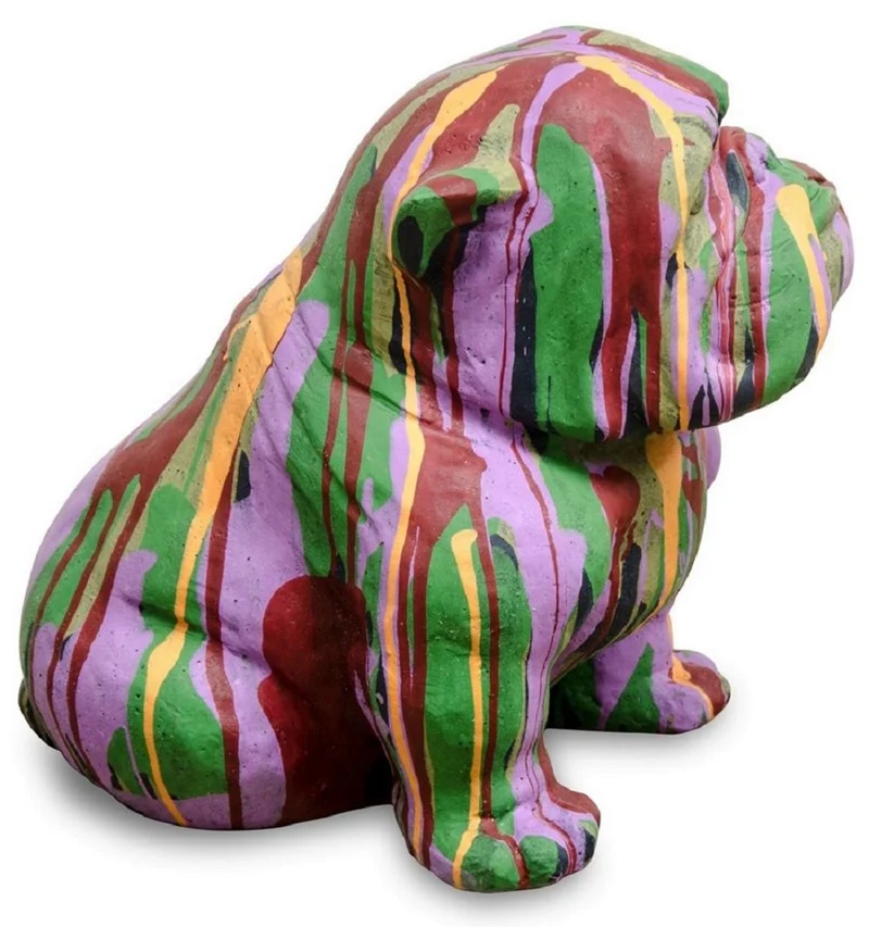 Casa Padrino Garten Deko Skulptur Hund Bulldogge Bunt 31 x 44 x H. 41 cm - Wetterbeständige Garten & Terrassen Figur - Garten & Terrassen Deko Accessoires