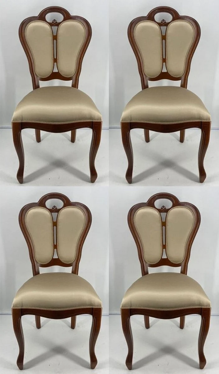 Casa Padrino Luxus Jugendstil Esszimmerstuhl 4er Set Gold / Braun 48 x 43 x H. 104,5 cm - Gepolsterte Massivholz Stühle - Jugendstil Esszimmermöbel