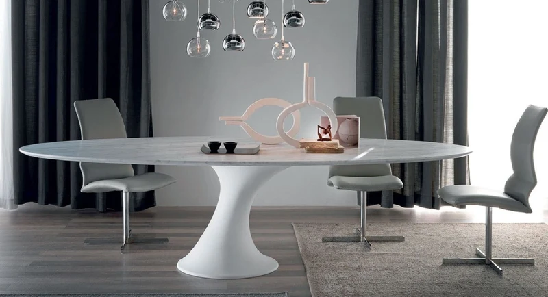 Casa Padrino Luxus Esstisch Matt Weiß 290 x 130 x H. 75 cm - Ovaler Esszimmertisch mit hochwertiger Carrara Marmor Tischplatte - Moderne Esszimmer Möbel - Luxus Qualität - Made in Italy