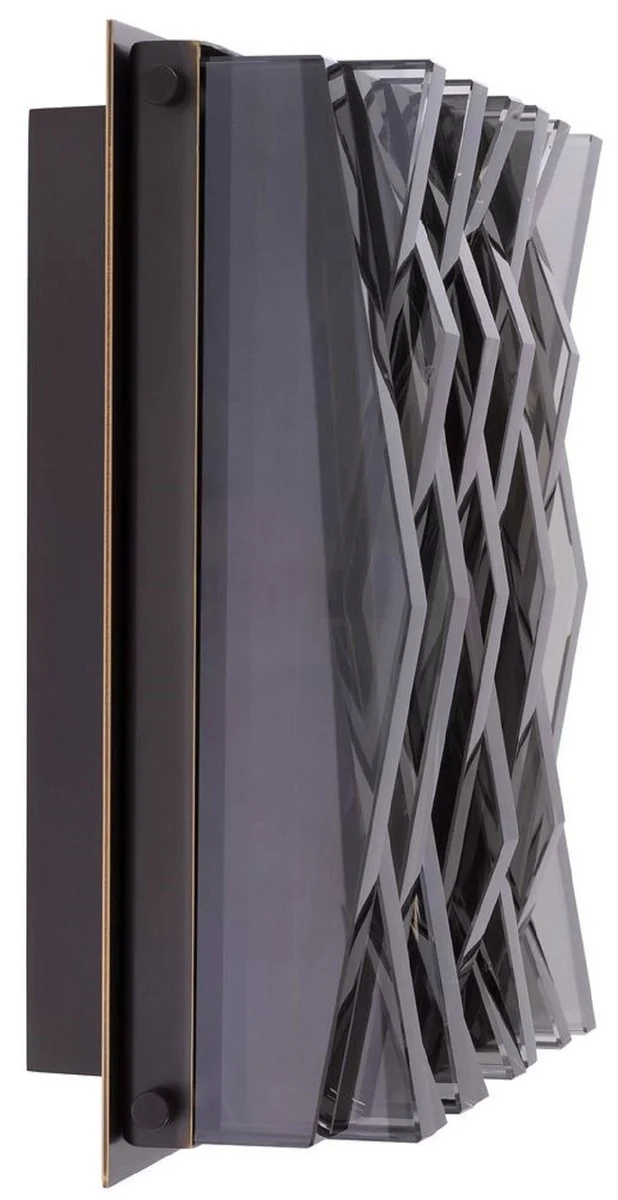 Casa Padrino Luxus Wandleuchte Bronzefarben / Grau 24 x 9 x H. 24 cm - Elegante Metall Wandlampe mit Glas Lampenschirm - Luxus Leuchten
