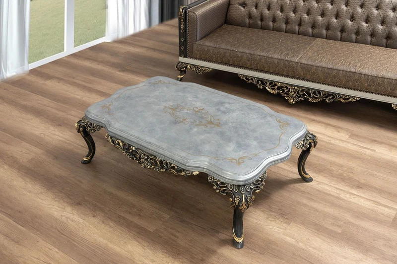 Casa Padrino Luxus Barock Couchtisch Silber / Grau / Gold - Prunkvoller Massivholz Wohnzimmertisch im Barockstil - Barock Wohnzimmer Möbel - Edel & Prunkvoll