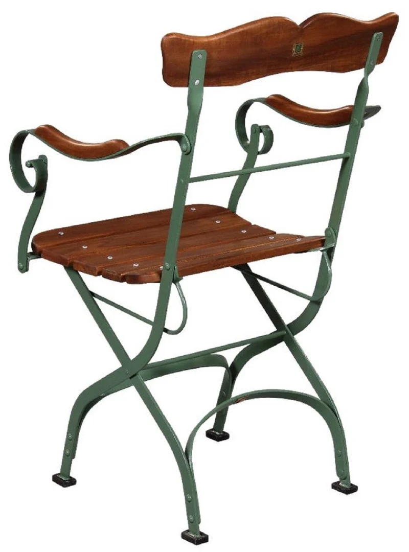 Casa Padrino Luxus Jugendstil Gartenstuhl mit Armlehnen Braun / Grün 57 x 50 x H. 92 cm - Garten & Terrassen Stuhl - Jugendstil Garten & Terrassen Möbel